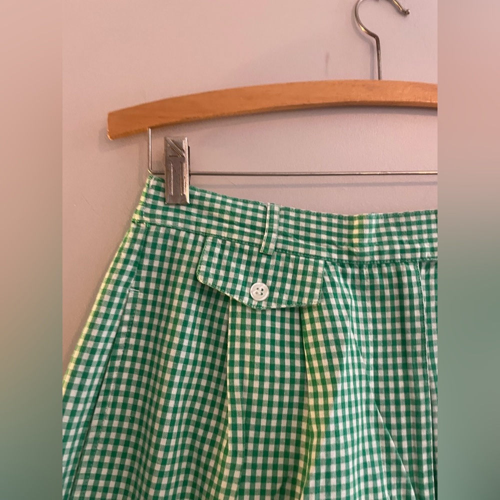 Vintage Karen Scott 100% Cotton Plaid Gingham Green High Waisted Shorts - Picture 3 of 9